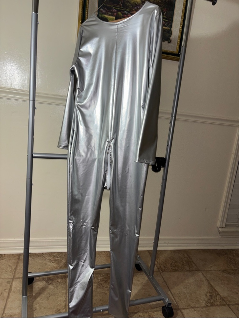 Silver Metallic Women's Jumpsuit - Zipper Front and back butt. - Picture 2 of 6
